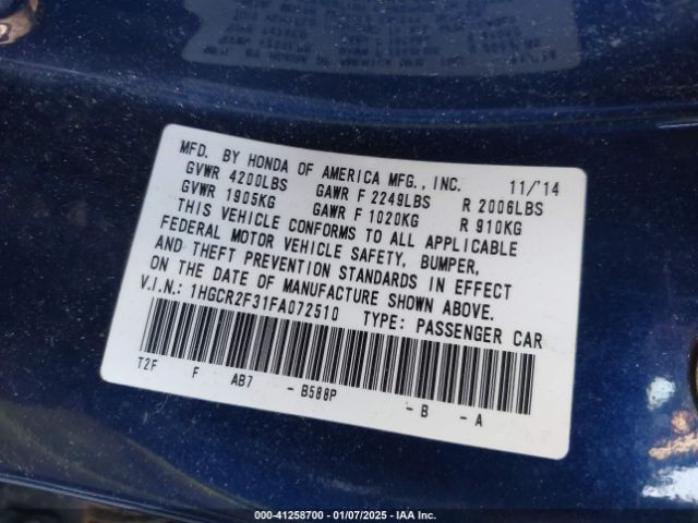 1HGCR2F31FA072510 Honda ACCORD LX