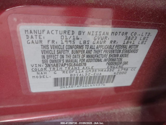 Nissan Sentra Fe+ S/s/sl/sr/sv 2016 3N1AB7AP1GL644576 Image 9