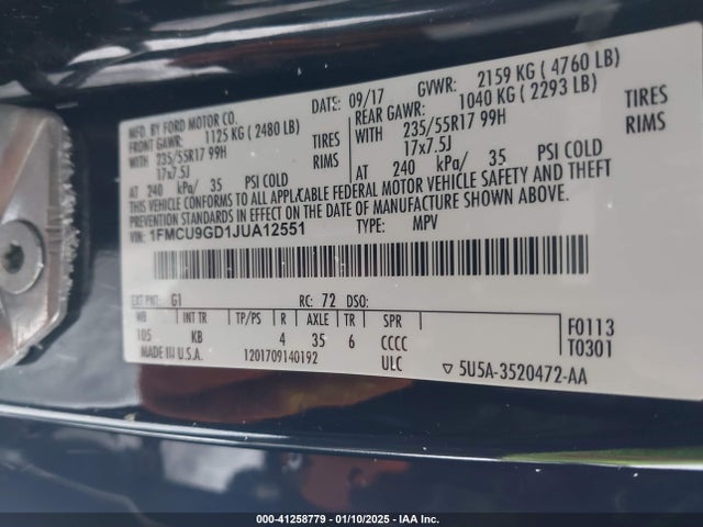 Aukcja sprzedaży 2018 Ford Escape Se, vin: 1FMCU9GD1JUA12551, numer aukcji: 41258779