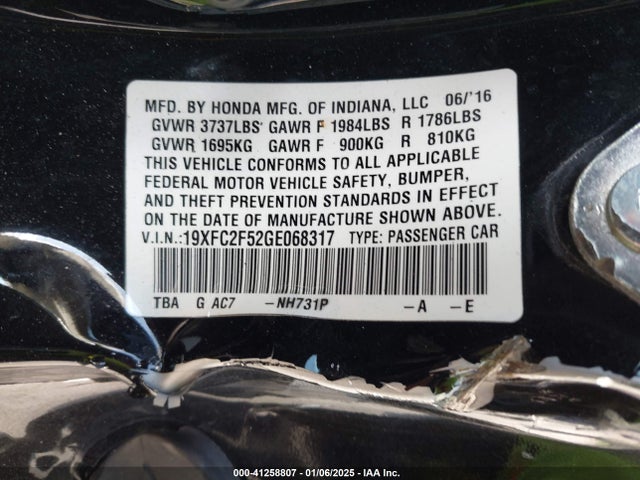 Honda Civic Lx 2016 19XFC2F52GE068317 Image 9