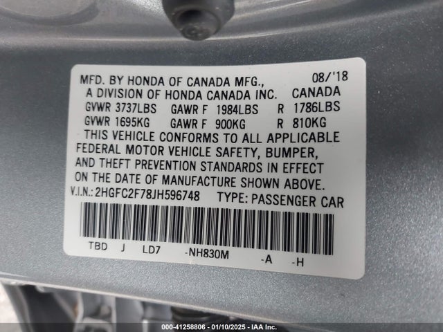 Honda CIVIC EX 2018 2HGFC2F78JH596748 Image 9