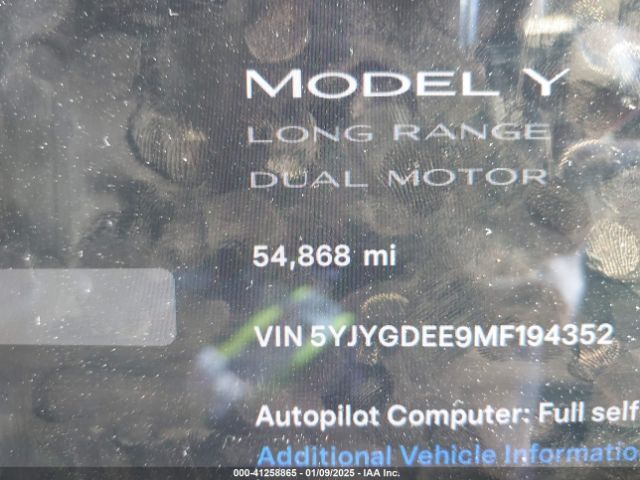 5YJYGDEE9MF194352 Tesla Model Y Long Range Dual Motor All-wheel Drive
