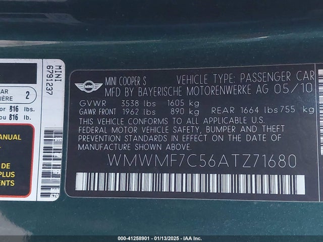 2010 MINI COOPER S WMWMF7C56ATZ71680 Photo 8