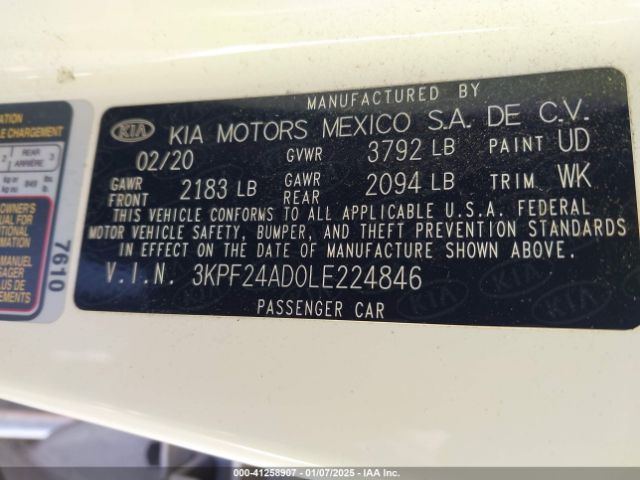 3KPF24AD0LE224846 KIA Forte Lxs