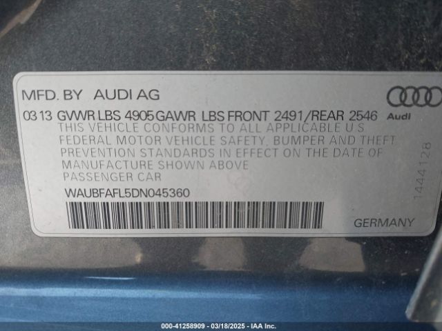 2013 AUDI A4 WAUBFAFL5DN045360 Photo 8