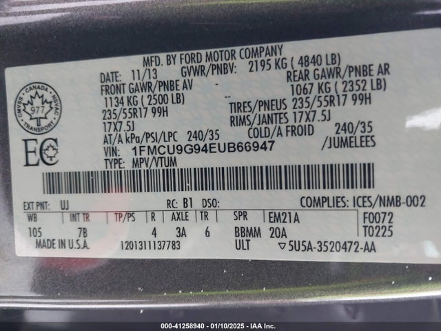 1FMCU9G94EUB66947 Ford ESCAPE SE