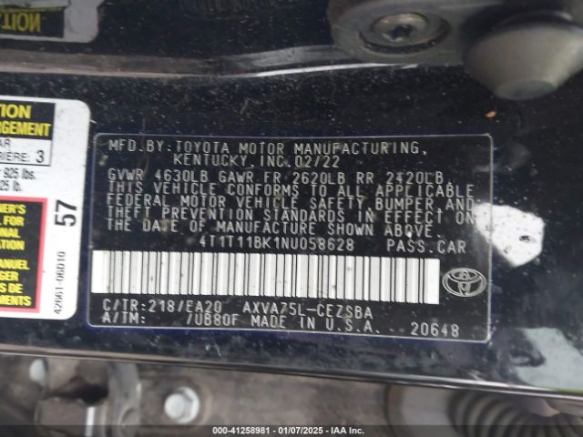 4T1T11BK1NU058628 Toyota Camry Se Awd