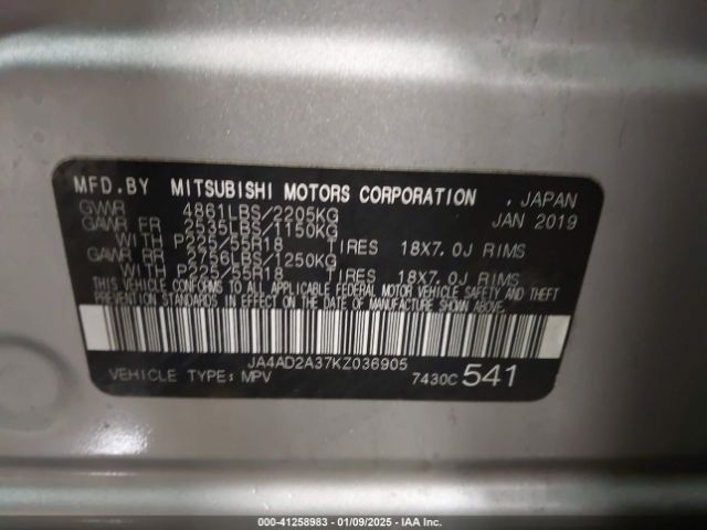 JA4AD2A37KZ036905 Mitsubishi Outlander Es