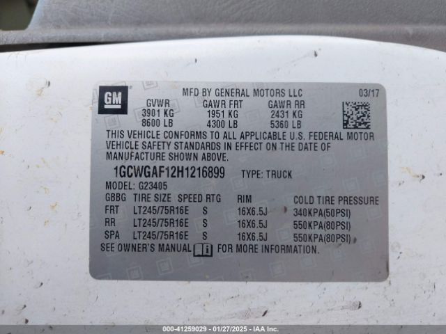1GCWGAF12H1216899 Chevrolet Express 2500 Work Van
