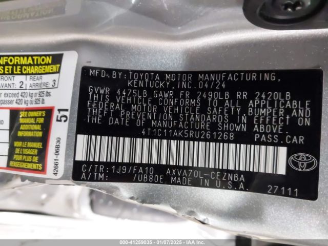 4T1C11AK5RU261268 Toyota CAMRY LE