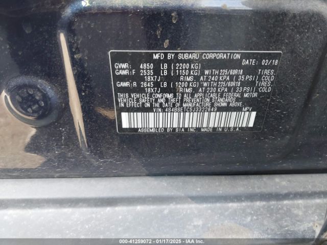 4S4BSETC5J3322649 Subaru Outback 3.6r Touring