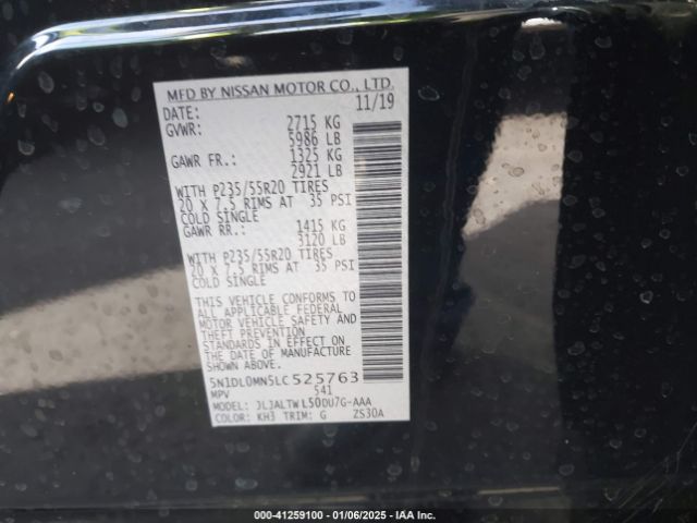 5N1DL0MN5LC525763 Infiniti QX60 LUXE