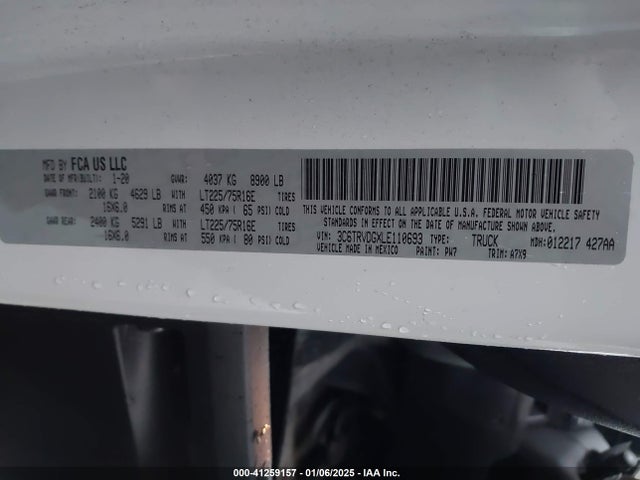 3C6TRVDGXLE110693 RAM Promaster 2500 High Roof 159 Wb
