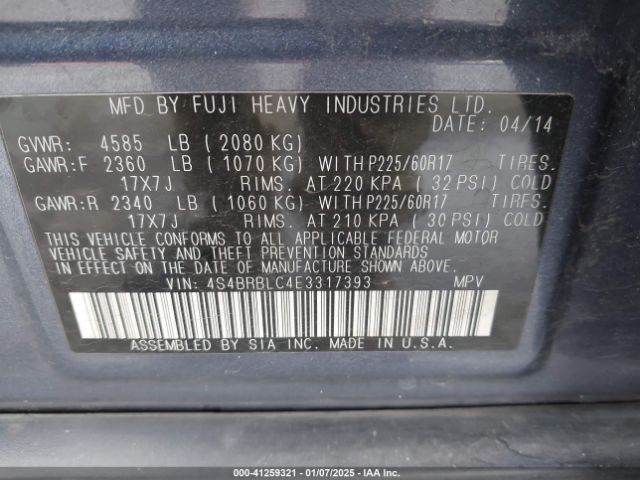 4S4BRBLC4E3317393 Subaru Outback 2.5i Limited