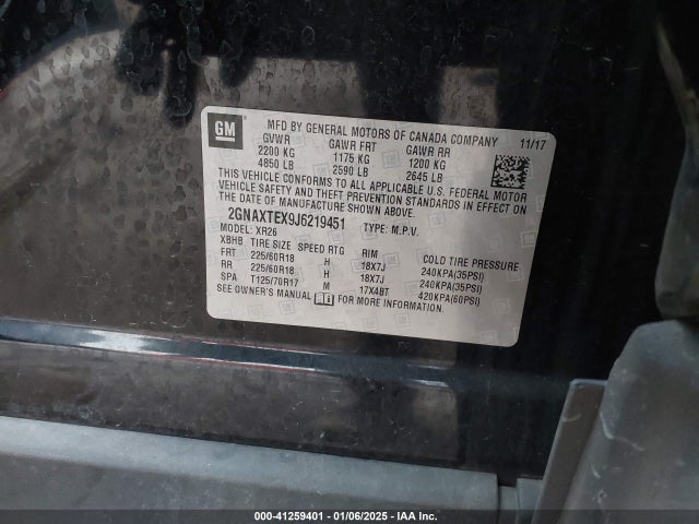Chevrolet EQUINOX LT 2018 2GNAXTEX9J6219451 Image 9