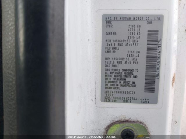3N6CM0KN9KK699776 Nissan Nv200 S