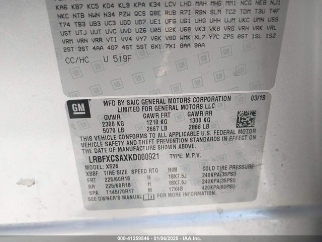 LRBFXCSAXKD000921 Buick Envision Fwd Essence