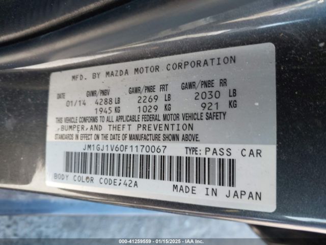 JM1GJ1V60F1170067 Mazda Mazda6 I Touring