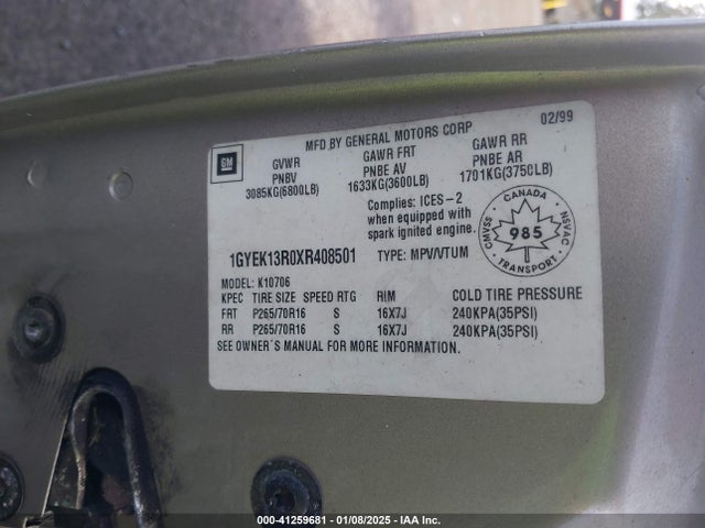 1999 CADILLAC ESCALADE 1GYEK13R0XR408501 Photo 8