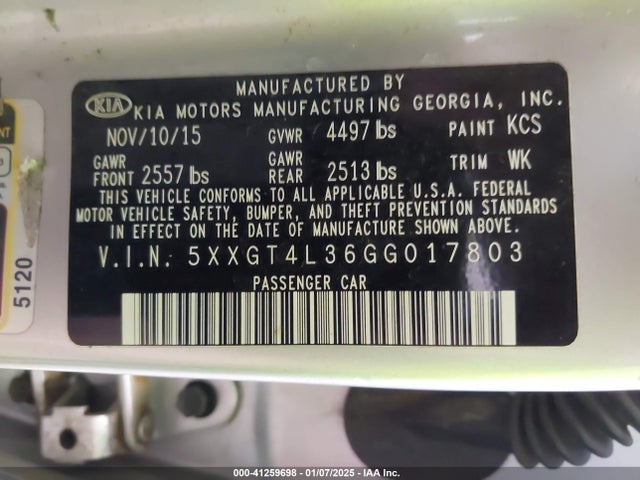 KIA Optima Lx 2016 5XXGT4L36GG017803 Image 9