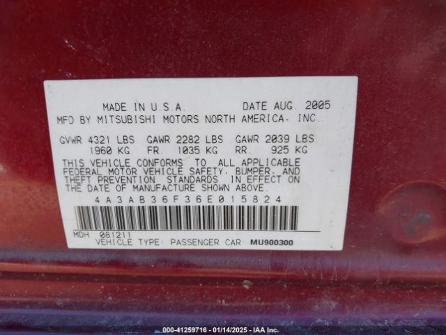 2006 MITSUBISHI GALANT 4A3AB36F36E015824 Photo 8