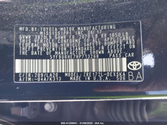 5YFBURHE7HP713268 Toyota Corolla Xse