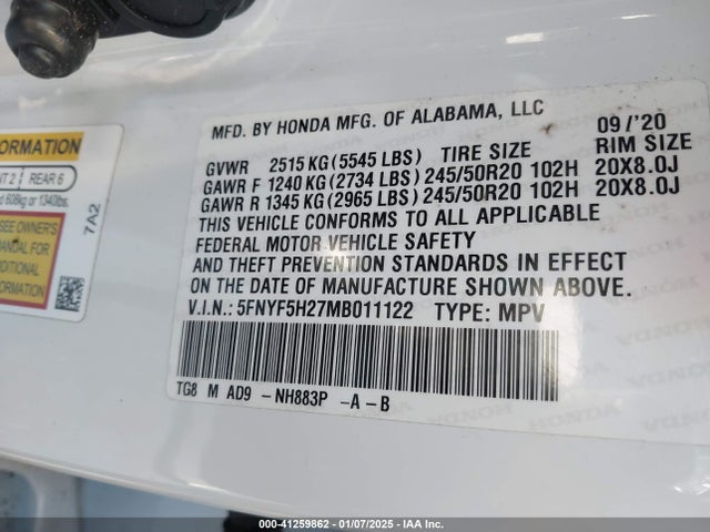 5FNYF5H27MB011122 Honda Pilot 2wd Special Edition
