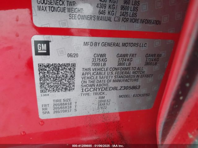 1GCRYDED8LZ305863 Chevrolet Silverado 1500 4wd Double Cab Standard Bed Lt