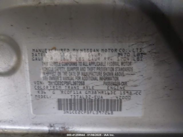 3N1CE2CP5FL397268 Nissan Versa Note Sv