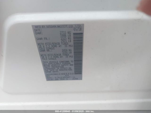 5N1DR2MN1JC665333 Nissan Pathfinder Sl
