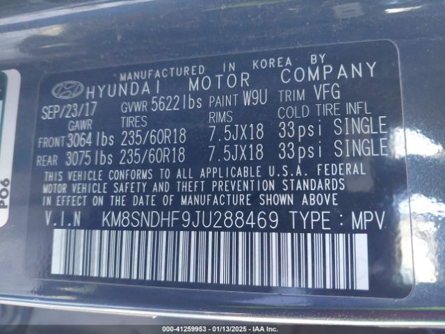 KM8SNDHF9JU288469 Hyundai Santa Fe Se