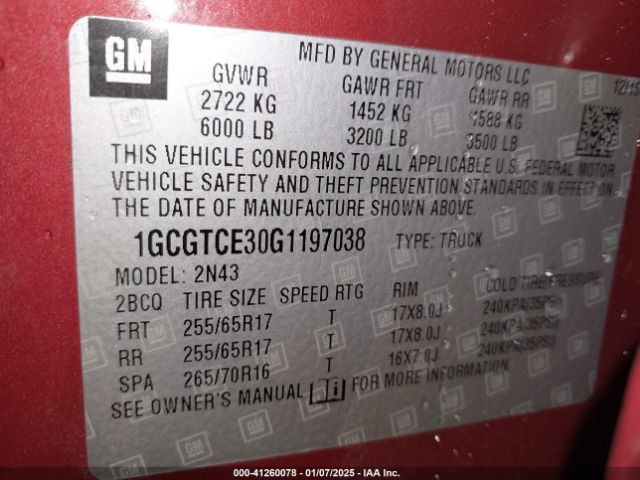 1GCGTCE30G1197038 Chevrolet lfx - sidi, vvt, e85 max, aluminum