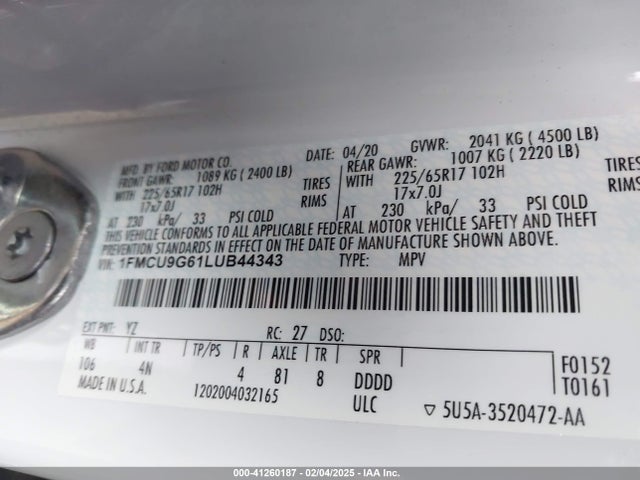 1FMCU9G61LUB44343 Ford ESCAPE SE