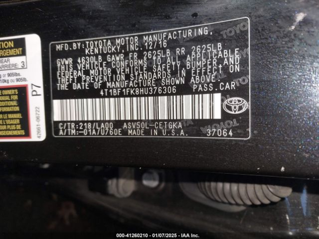 4T1BF1FK8HU376306 Toyota CAMRY XLE