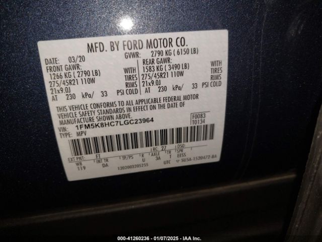 1FM5K8HC7LGC23964 Ford Explorer Platinum