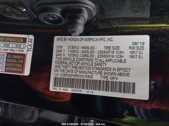Honda CR-V EX 2019 5J6RW2H56KA016406 Image 9