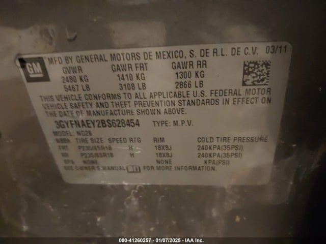 2011 CADILLAC SRX 3GYFNAEY2BS628454 Photo 8