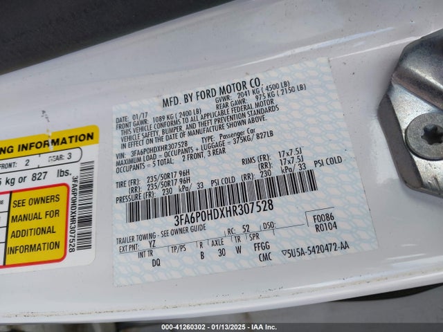 Ford FUSION SE 2017 3FA6P0HDXHR307528 Image 9