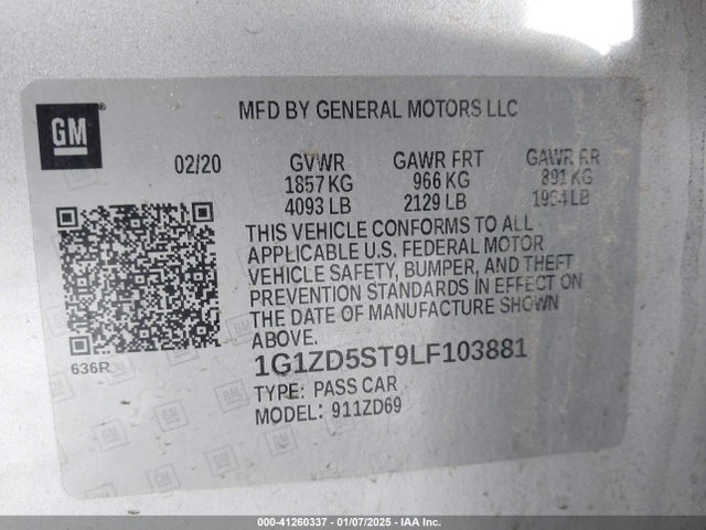 1G1ZD5ST9LF103881 Chevrolet Malibu Fwd Lt