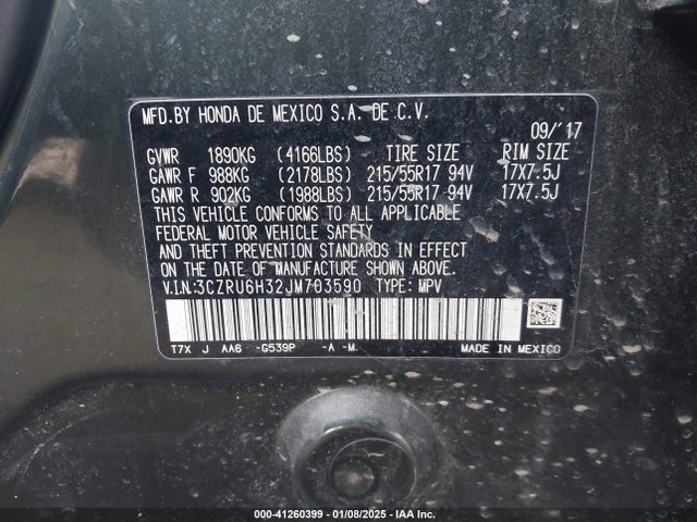 Honda HR-V LX 2018 3CZRU6H32JM703590 Image 9