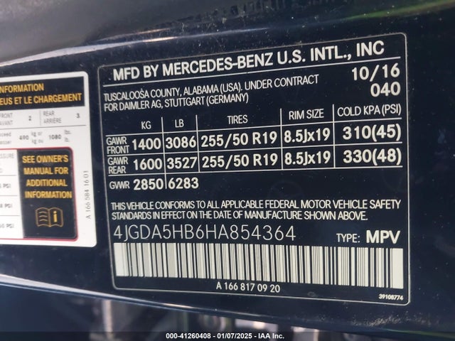 4JGDA5HB6HA854364 Mercedes-Benz m276