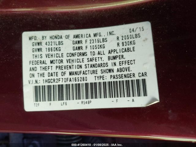 1HGCR2F70FA165280 Honda ACCORD EX