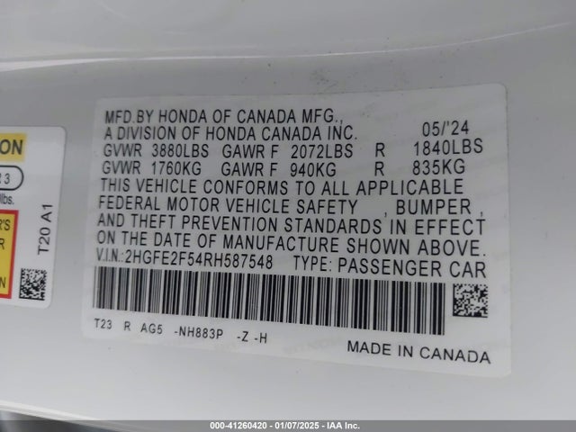 Honda Civic Sport 2024 2HGFE2F54RH587548 Image 9