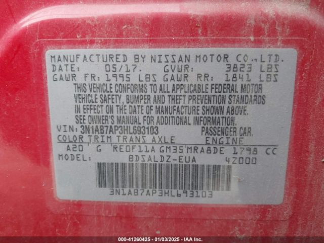 3N1AB7AP3HL693103 Nissan SENTRA SV