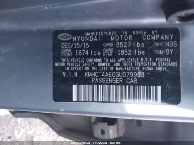 KMHCT4AE0GU079903 Hyundai ACCENT SE