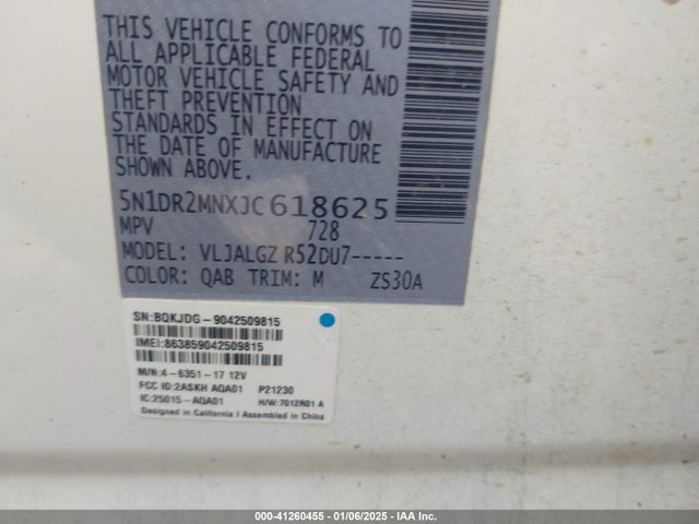 5N1DR2MNXJC618625 Nissan Pathfinder Sl
