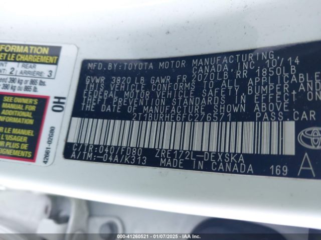 2T1BURHE6FC276571 Toyota Corolla S Plus