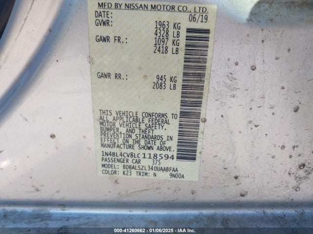 1N4BL4CV8LC118594 Nissan Altima Sr Fwd