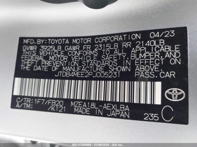 JTDB4MEE2PJ005231 Toyota COROLLA LE