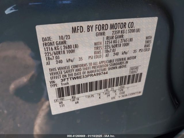 3FTTW8E33PRA99744 Ford Maverick Lariat